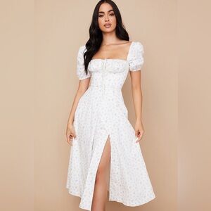 HOUSE OF CB Tallulah Dress White Puff Sleeve Midi Dress